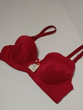 Lacy Red Lace Push-Up Underwire Bra Size 34B